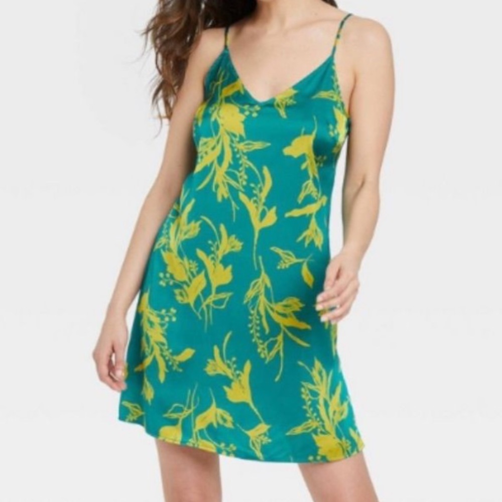 Stars Above Set of 2 Green Floral Satin Cami Nightgown